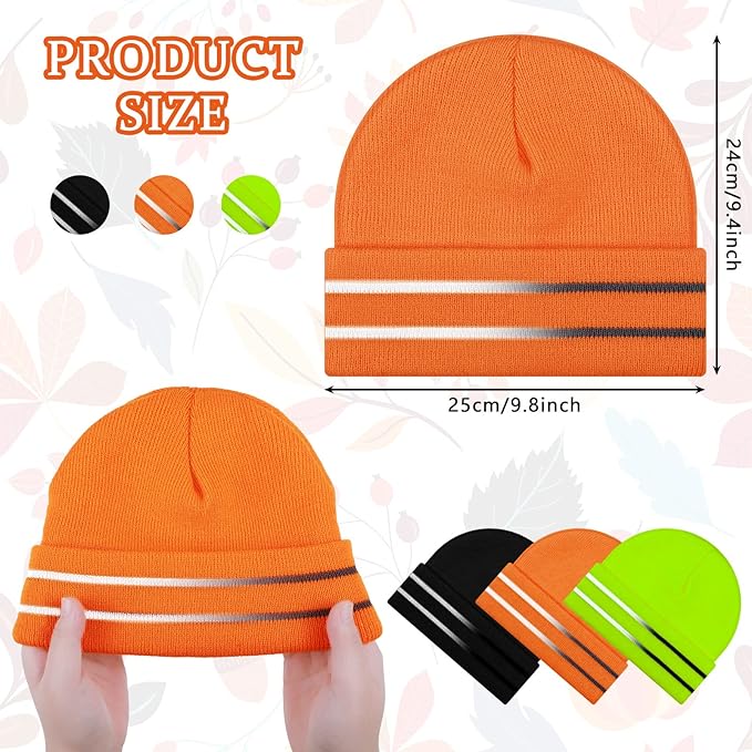 JenPen 3 Pcs Safety Beanie Reflective Hat Winter High Visibility Unisex Knit Beanie Hat Running Cap Headwear for Men Women