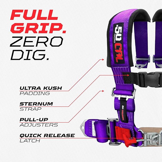 4 Point Harness for Bucket Seat, Quick Release Latch, 9 Color Options, Racing Harness, Race Car, Off Road Vehicle, UTV, RZR