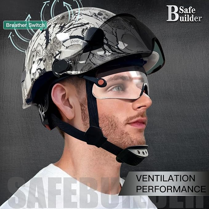 Construction Safety Helmet with Build-in Visor ABS Hard Hat with Visor Adjustable Ventilation Hardhats Work Head Protection ANSI/ISEA Z89.1
