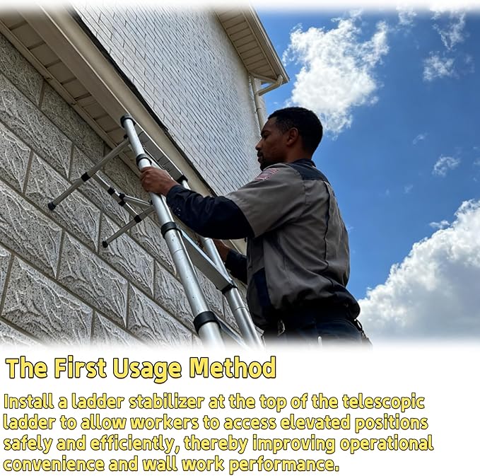 Extension Ladder Stabilizer, Adjustable Ladder Standoff with Rotatable Rubber Feet, Constructed from Stainless Steel, Easy to Install and Suitable for Both Homeowners and Outdoor Professionals