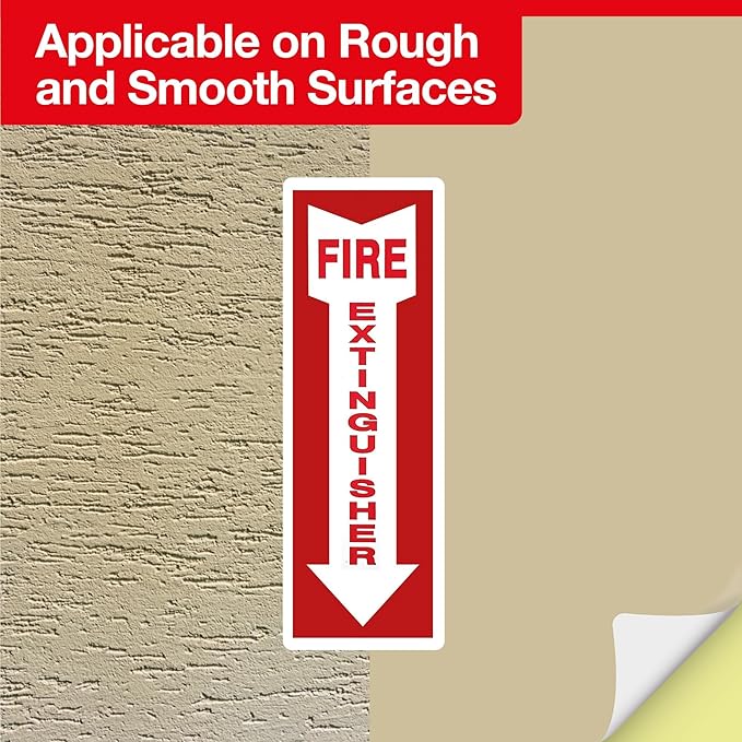 OLANZU Pack of 50 Fire Extinguisher Stickers 4"x 12"- 5 Mil Vinyl - Fire Extinguisher Sign for business with Arrow- Durable Self Adhesive, Weatherproof and UV Protected-Ideal for Office, Home and Outdoor places