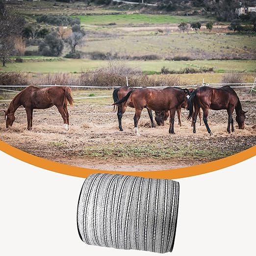 Upgraded Electric Fence Poly Tape with Reflective Strip, 656ft(200m) Horse Fencing Tape, 3/5"(15mm) Fence Tape, 4 x 0.18mm Strong Stainless Steel Conductors