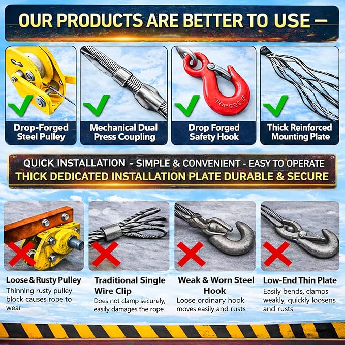 Air Conditioner Lifting Tool, 1200LBS Heavy Duty HVAC Hoist with 60FT Steel Cable, Portable AC Lifting Crane for Outdoor Installation, Self-Locking Manual Winch & Mounting Bracket, Carbon Steel