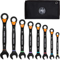 KLEIN TOOLS 69508M Metric Ratcheting Combination Wrench Set, 8-Piece, Slide-Lock 90-Tooth Ratchet, I-Beam Handle, Color-Coded Size Markings, Roll Pouch Storage