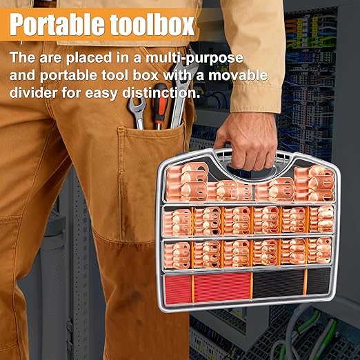 mankk 230PCS Copper Wire Lugs AWG 1 2 4 6 8 1/0 2/0 Gauge Battery Terminal Connectors Battery Cable Ends Connectors Copper Ring Terminal Kit with 3:1 Heat Shrink Tubing