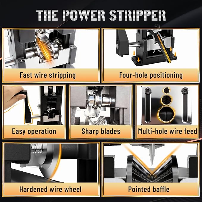 Wire Stripper Machine, 2-in-1 Drill-Powered & Hand Crank Manual Wire Stripping Tool, Alloy Cable Peeler for 1-16mm (0.06"-0.62") Scrap Copper Recycling, W/Replaceable Blades & Toolkit (Black)