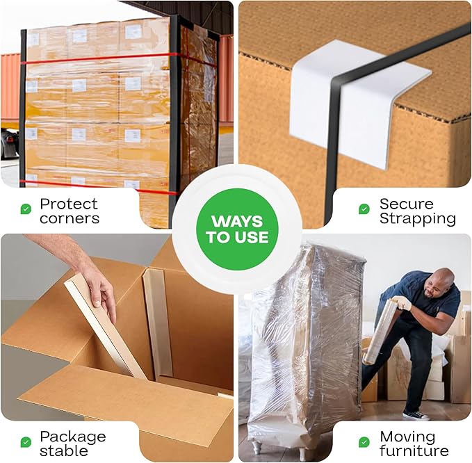 IDL Packaging Cardboard Edge Protectors 2" x 2" x 3", Pack of 200, White, 0.225" Thick - Reinforced V-Board Edge Guards for Pallets - Super-Duty Cardboard Corners for Shipping