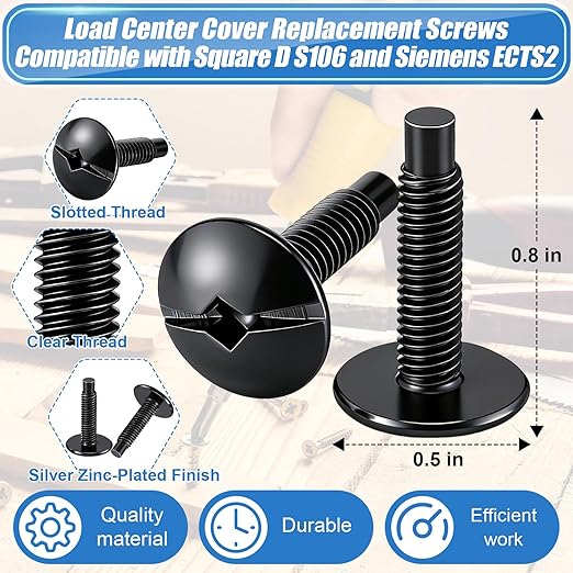 18 Pack Electrical Panel Screws for Square D Load Center, Zinc Coated Breaker Box Cover Screws, 1/4-Inch Thread Size Compatible with QO & Homeline Panels/Siemens & Murray Panel Screw (Black)