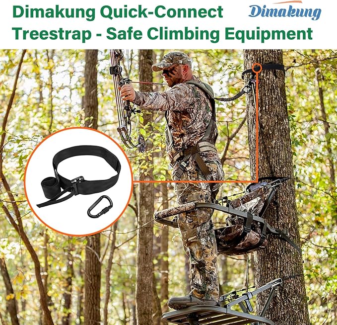Quick-Connect Tree Strap for Hunter Safety System, Climbing Tree Stand Hunting Harness Belt with Safety Carabiner, Outdoor Hunting Equipment Accessories