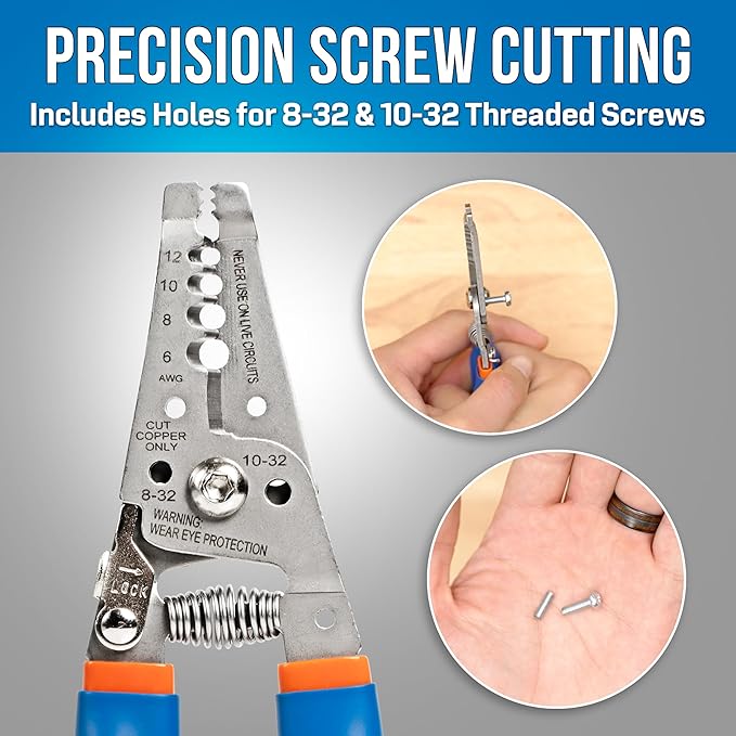 Jonard Tools WSS-612 Stainless Steel Curved Wire Stripper, 6-12 AWG, Stainless Steel 50 HRC, Ergonomic Handle, Screw Cutting & Wire Looping
