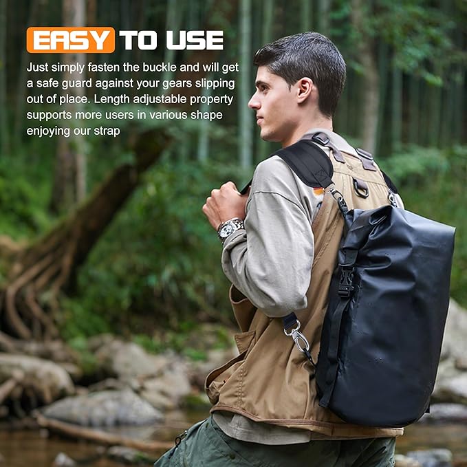 Backpack Straps with Clips,adjustable Padded shoulder strap Replacement dry bag,with spare metal clips Chest Belt