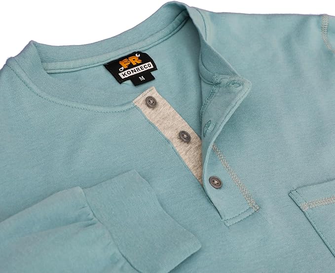 KONRECO FR Shirts for Men Long Sleeve 7oz Cotton Flame Resistant/Fire Retardant CAT2 Henley Shirt