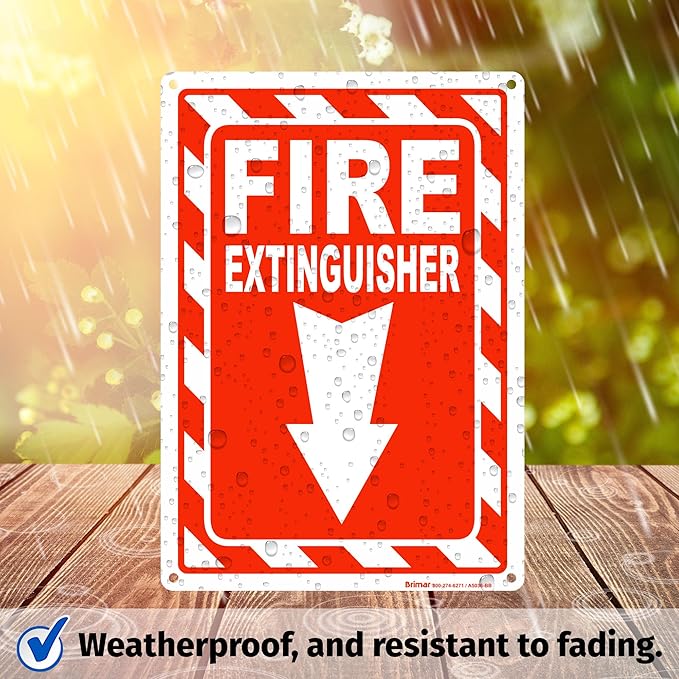 Brimar Fire Extinguisher Signs,7"x10" (2 Pack) .040" Heavy Rust-Free Aluminum Metal Safety Signs, UV Ink Printing, Weatherproof, Fade Resistant, for Business, Office, Home Indoor & Outdoor Use