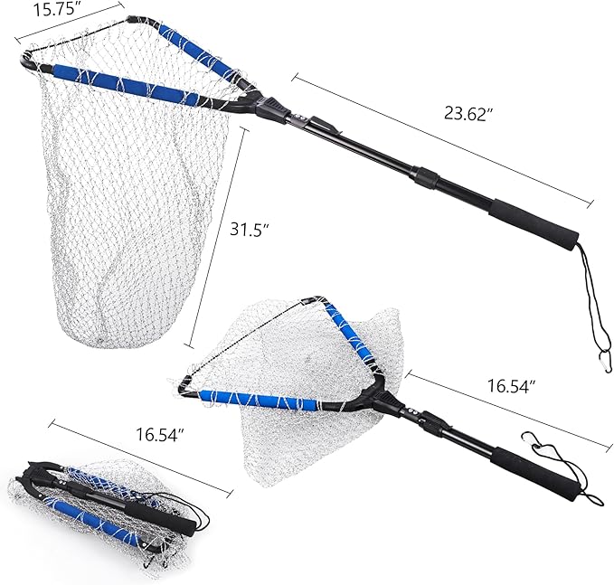 RESTCLOUD Fishing Landing Net with Telescoping Pole Handle, Fishing net Freshwater for Kids Men Women, Extend to 40-63 Inches