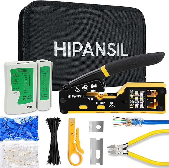 RJ45 Crimp Tool, Ethernet Crimper Tool Kit With CARRYING CASE, All-In-One Pass Through Network Cable Tool For Cutting, Stripping, Crimping Cat5 Cat6 RJ45 RJ11 RJ12 – Ideal For Home DIY, IT Technicians