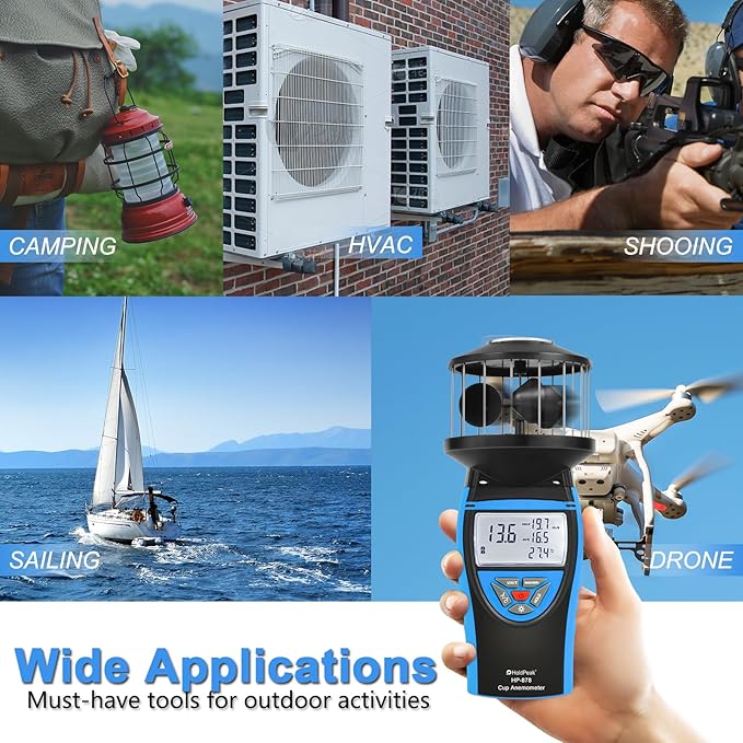 HoldPeak Handheld Cup Anemometer with Compass, 360° Wind Measuring Digital Air Wind Speed Meter, 93MPH Wind Speed Measuring Device Gauges for Outdoor Sailing HVAC Golf Shooting