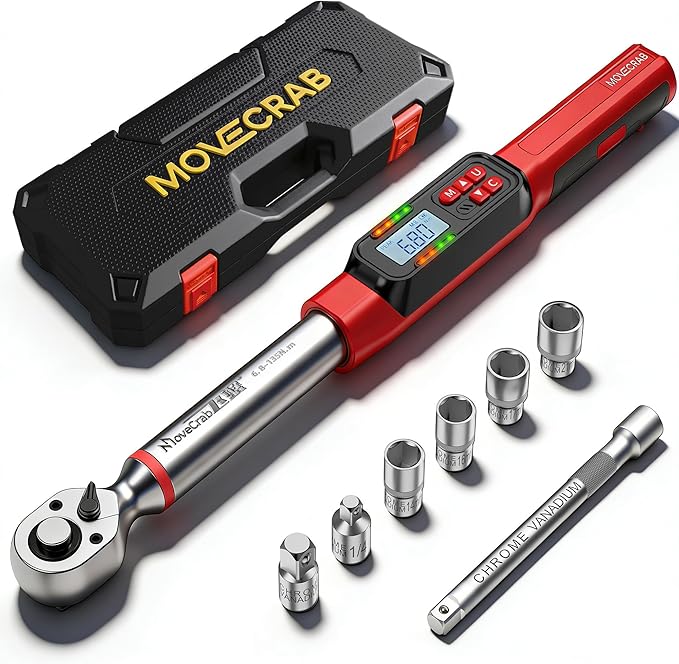 Digital Torque Wrench, 3/8" Drive 5-99.6 Ft.lb/6.8-135 N.m, Electronic Torque Wrench with Buzzer & LED Indicator, Rachet Torque Wrench Set for Bike Motorcycle Car Tire Auto Repair