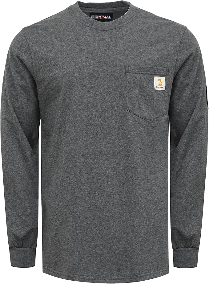 BOCOMAL FR Shirts Lightweight Classic Crew Long Sleeve Fire Resistant Shirt CAT2
