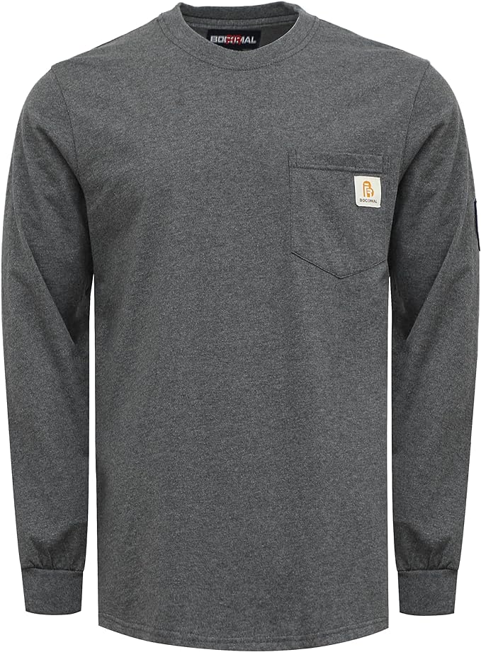 BOCOMAL FR Shirts Lightweight Classic Crew Long Sleeve Fire Resistant Shirt CAT2