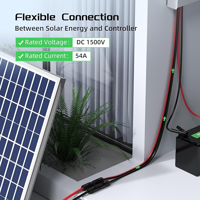 Bateria Power 6 Feet 10AWG Solar Panel Extension Cable, 6mm² Twin Wire Conductor Parallel Solar Wire Adapter Kit with Waterproof Female & Male Solar Connectors for RV, Marine, Photovoltaic Systems