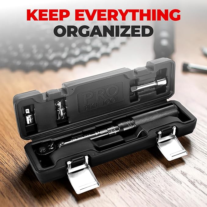 PRO BIKE TOOL Torque Wrench 3/8 Drive - Precision Torque Wrench for Bike Maintenance - 10 to 60 Nm Range with 0.5 Nm Micro Adjustments - Includes Adapters, Extension Bar and Storage Box - Black Matte