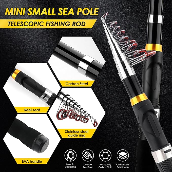 2PCS Telescopic Fishing Rod Reel Combo 6.89FT Collapsible Spinning Pole Kit Compact Fishing Lures Tackle Box Accessories Lightweight Travel Fishing Tool Set for Fishermen Gift
