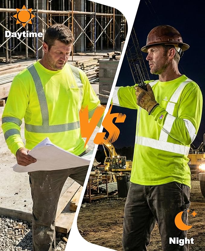 BOCOMAL Reflective FR Shirts High Visibility Summer Vented Mesh Long Sleeve Crewneck Lightweight Flame Resistant Workwear