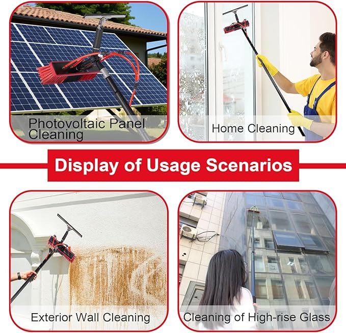 Water Fed Pole Kit Adjustable Solar Panel Cleaning Kit Cleaner Tool for Window Glass Roof Outdoor Glass Brush Window Washing Equipment (20FT)