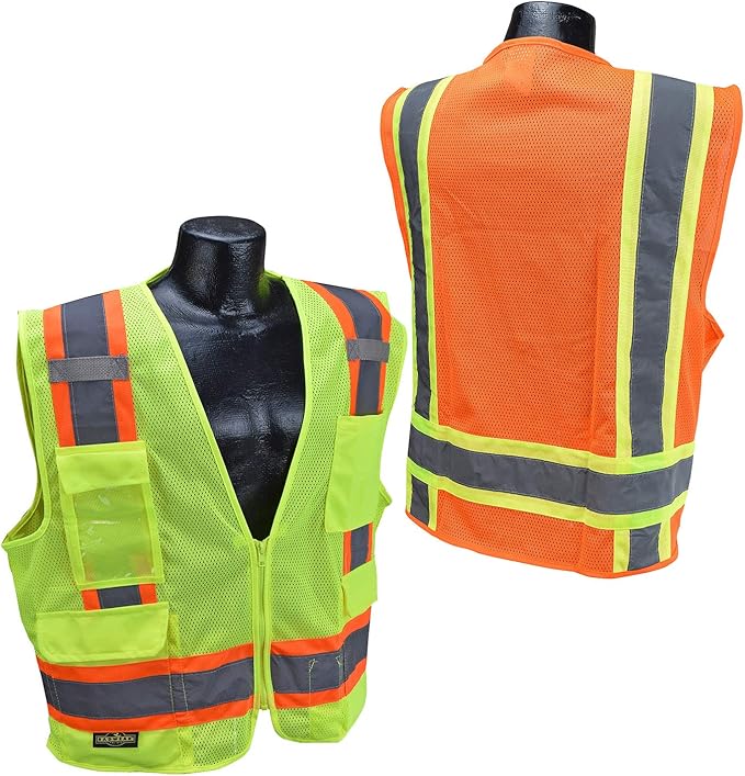 Radians SV6 Two Tone Class 2 Surveyor Polyester All Mesh Vests with Contrasting Trim, Green, 2X-Large