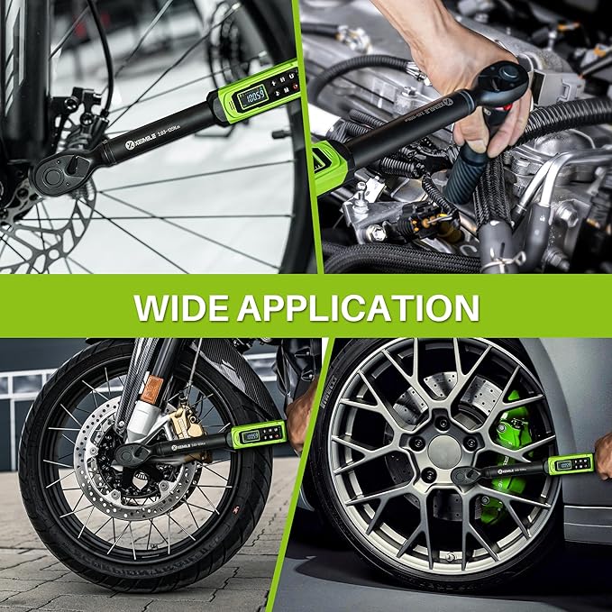 Digital Torque Wrench 3/8"Drive-1.5-99.6Ft.Lb/2.02-135N.m,Electric Torque Wrench With Vibration Buzzer LED Indicator,±2% Accuracy Five Units for Bike Motorcycle Car Auto Repair,DIY,Green Black