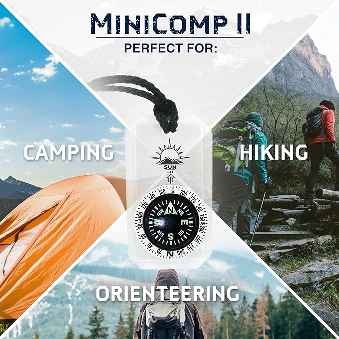 Sun Company MiniComp II - Mini Orienteering Compass With Rotating Bezel| Easy-to-Read Zipperpull Compass for Jacket, Parka, or Pack