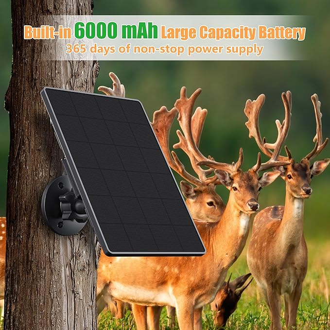 Trail Camera Solar Panel,6W Solar Battery Charger Kit 6V/2A 9V/1.5A 12V/1A with 6000mAh Battery for Hunting Camera,IP65 Waterproof Hunting Accessory,1.7/2.1/1.35mm DC Connectors for Trail Cam