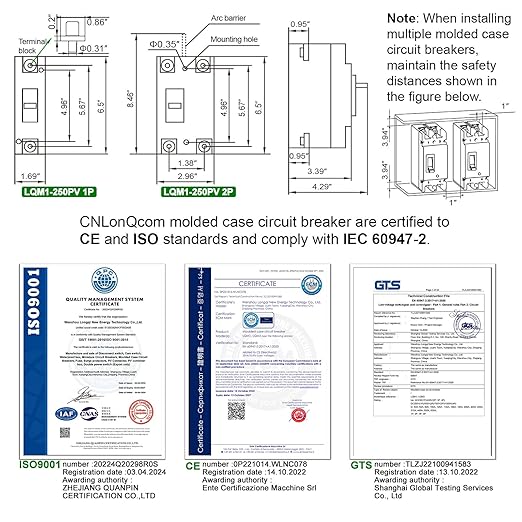 200Amp Molded Case Circuit Breaker MCCB 1 Pole DC250V Battery Disconnect Switch, PV Circuit Breaker Main Switch for Boat, Solar, UPS and Battery