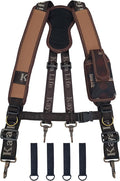 [HW GLOBAL] Tool Belt Suspenders for Men with Phone Pouch and Belt Loops - Adjustable Shoulder Padded Straps, Heavy Duty Steel Hooks, Construction Work Harness Carpenters, Electricians, Framers