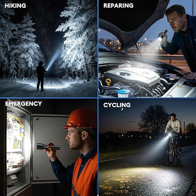 3 Pack Rechargeable Flashlights High Lumens, Super Bright LED Tactical Flashlight with LCD Power Display, Zoomable Flashlights 15H+ Runtime, IP65 Waterproof Flashlights for Home Emergency Camping