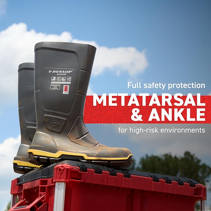 DUNLOP Acifort MetMAX - Metatarsal Guard boots for Men & Women - Safety boots with Steel Toe - Waterproof Work Boots - Chemical and Slip resistant - Dark Grey/Yellow - Size 4-16