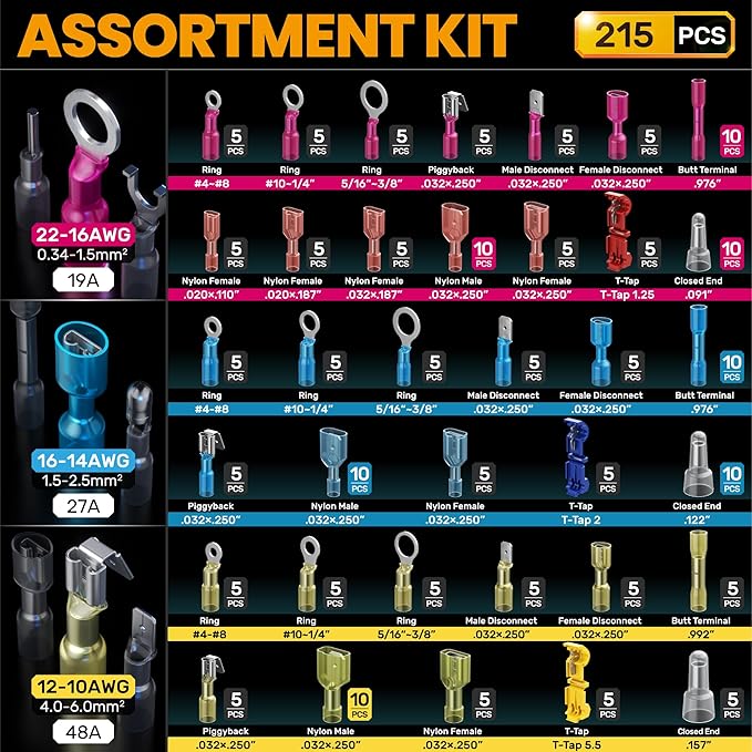 SOMELINE Crimping Tool Kit for Heat Shrink Connectors, AWG 22-10 with 36 Size Marine Grade Heat Shrink Wire Connectors, Crimping Tool for Nylon,and Sealed Terminals UL Listed Connectors