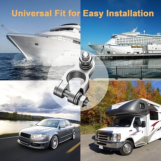 Battery Terminal Connectors, Complete kit Battery Terminals, Brush, with 4 Pcs 2 Gauge 3/8" Copper Lugs, 4 Heatshrink tubes, 2 Terminal Covers and 2 Anti Corrosion Washers For Car/Boat/Tractor