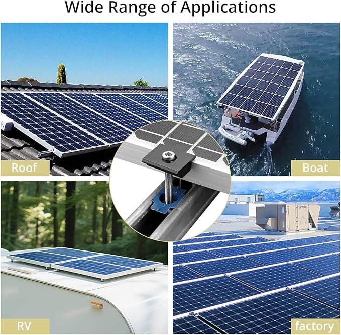 Anbte 10pcs Solar Panels Mid Clamps for Unistrut, Aluminium 1.37" Solar Panel Brackets, Mounting Kit for Metal Roof, Tin Roof, Flat Roof, Sheet Roof, RV, Black