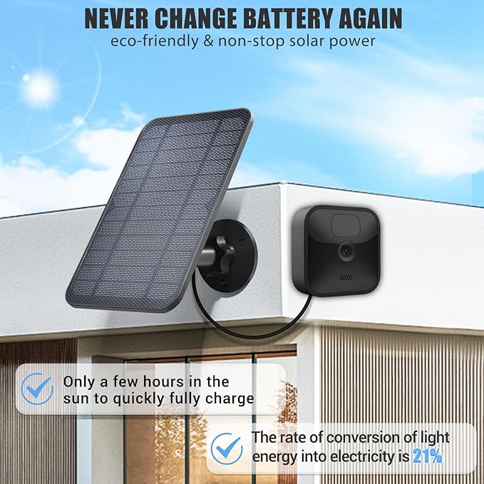 Solar Panel for Blink Camera, Solar Panel Compatible with Blink Outdoor (3rd Gen) Blink XT XT2 Camera, IP65 Waterproof, 13.12ft Cable, Wall Mount