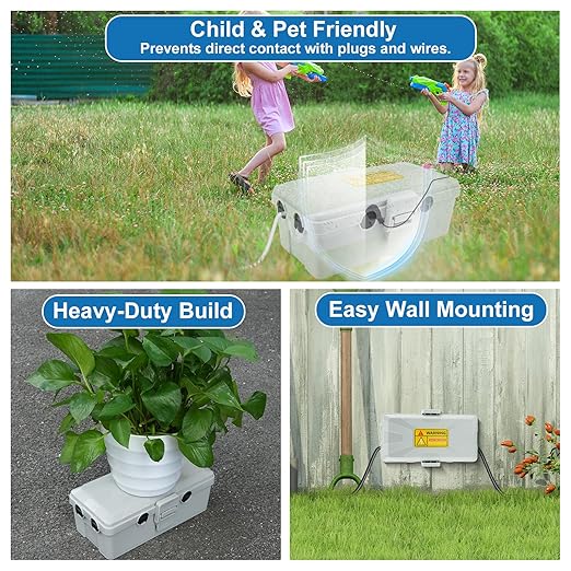 NineLeaf [2 Pack] Outdoor Electrical Box Waterproof, Medium Weatherproof Electrical Box (10.3x5.9x3.7 inch), Extension Cord Cover for Power Strip, Timer, Plug, Christmas Light, Grey