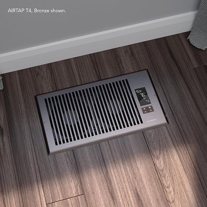 AC Infinity AIRTAP T4 Bronze, Register Booster Fan for 4” x 12” Register Holes, Improves Heating & Cooling Vents, Quiet 10-Speeds, Bluetooth App Control Data Alerts. ONLY FITS 4” x 12” Duct Openings