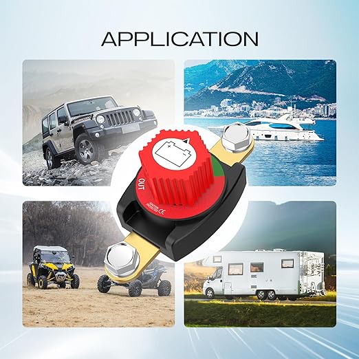 Side Post Battery Disconnect Switch, CNAODUN Battery Disconnect Switch12-48V, Car Battery Disconnect Switch for Car RV Boat and Vehicle(On/Off) Knob Removable