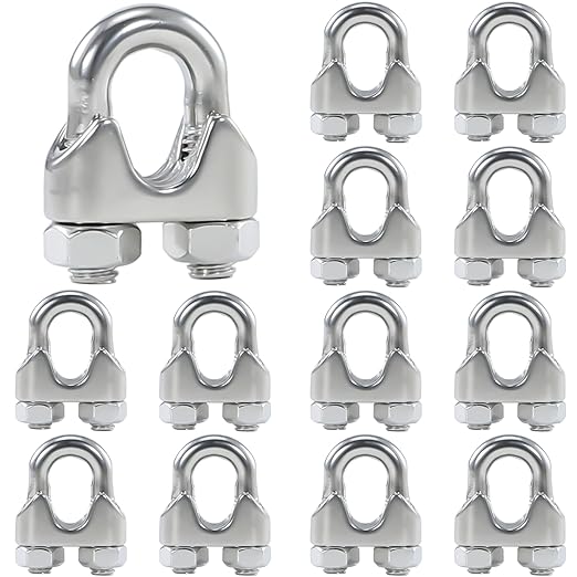 12Pcs M6 1/4 Inches Stainless Steel Wire Rope Cable Clip Clamp