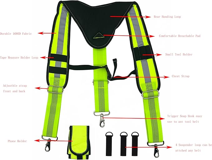 Padded Tool Belt Suspenders 3 Hook Swivel Suspenders for Tool Belt Heavy Duty Work Suspenders