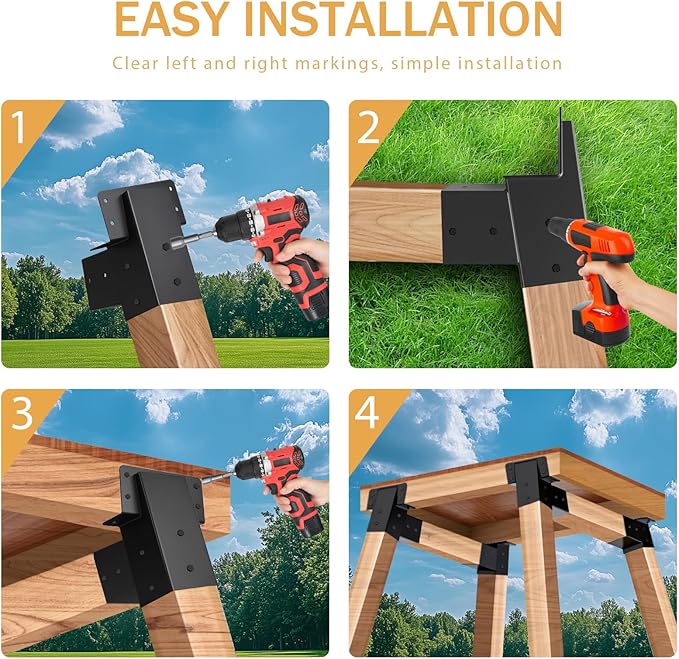 4 Pcs Deer Stand Brackets 4x4 (Strengthen Support, Easy Installation), Outdoor Angle Brackets with Powder-Coated for Deer Stand, Tree House, Shooting Shack & Outdoor Platforms