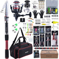 Goture Fishing Rod and Reel Combo, Red Telescopic Fishing Pole with Full Starter Kit & Carrier Bag, Portable 24T Travel Spinning Rod for Bass Trout, Freshwater Beginners Gift