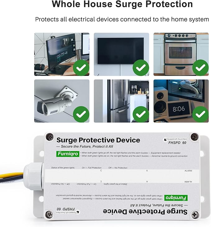FHSPD60 Whole House Surge Protector FS60 Surge Protector Whole House Surge Protection Device Rated for 60,000 Amps, Whole Home Surge Protector, Indoor/Outdoor Use, 120/240V