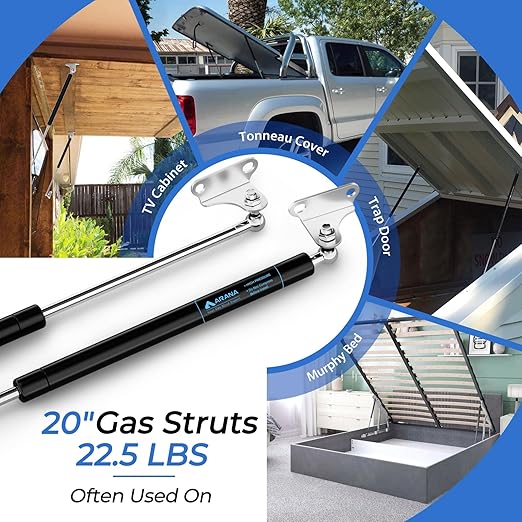 ARANA Gas Struts 20 inch 22.5lb with Brackets (2 Pack) - Light Duty Lift Support for Camper Door & Storage Box Lid - Hydraulic Spring Shocks for Cabinet Door, Bench Lid, Boat Hatch