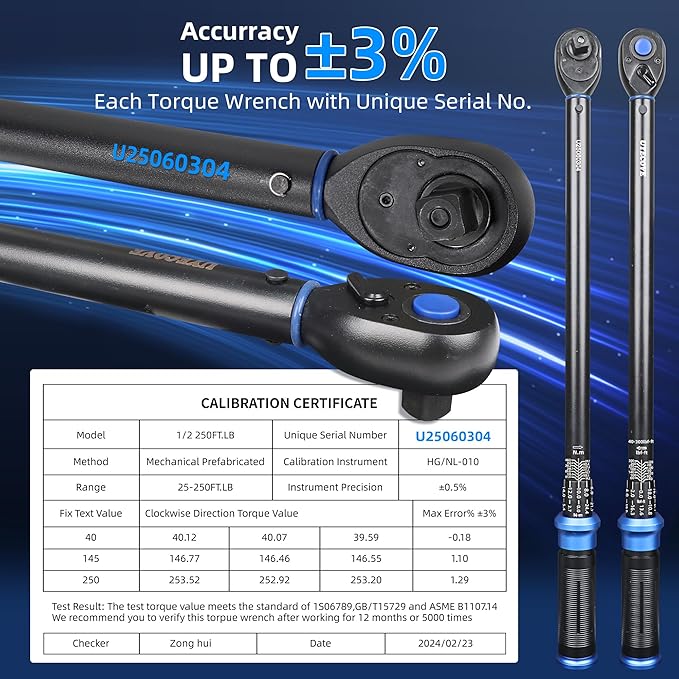 1/2-Inch Drive Click Torque Wrench, Dual-Direction Click Professional Torque Wrench 40-300FT.LB/54.2-406.8N.M, Dual Range Scales Graduated in FT.LB and N.M, Blue
